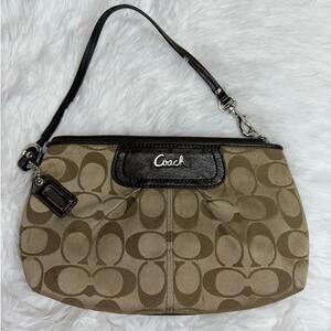 COACH Brown Signature Canvas Mini Purse Wristlet w/ Card Slots